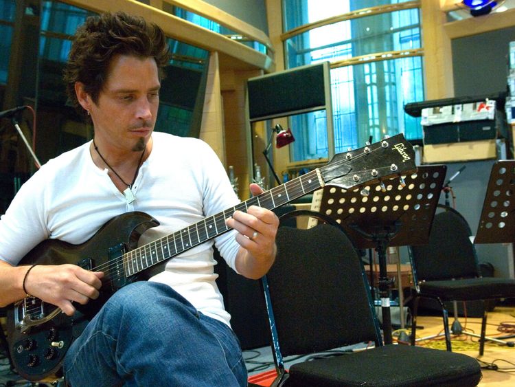 Chris Cornell on the set of Casino Royale in 2006