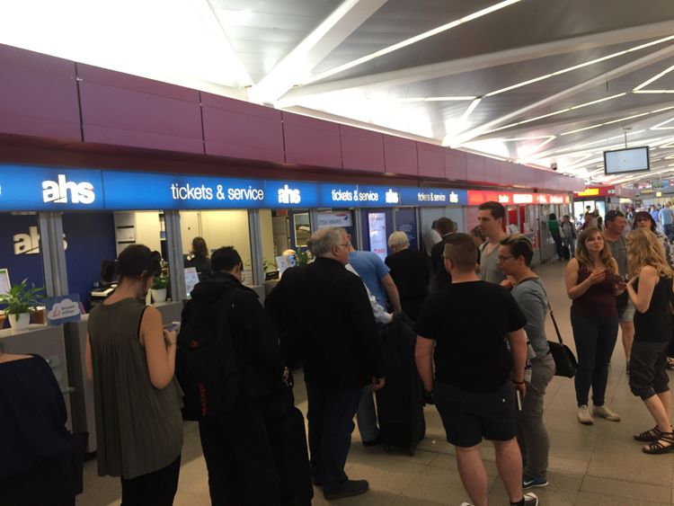 The scene in Berlin where BA passengers are stranded. Picture: Simon Bucks