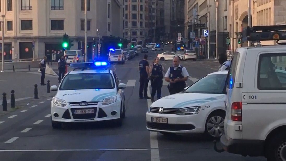 Police in Brussels close roads following an incident at a train station