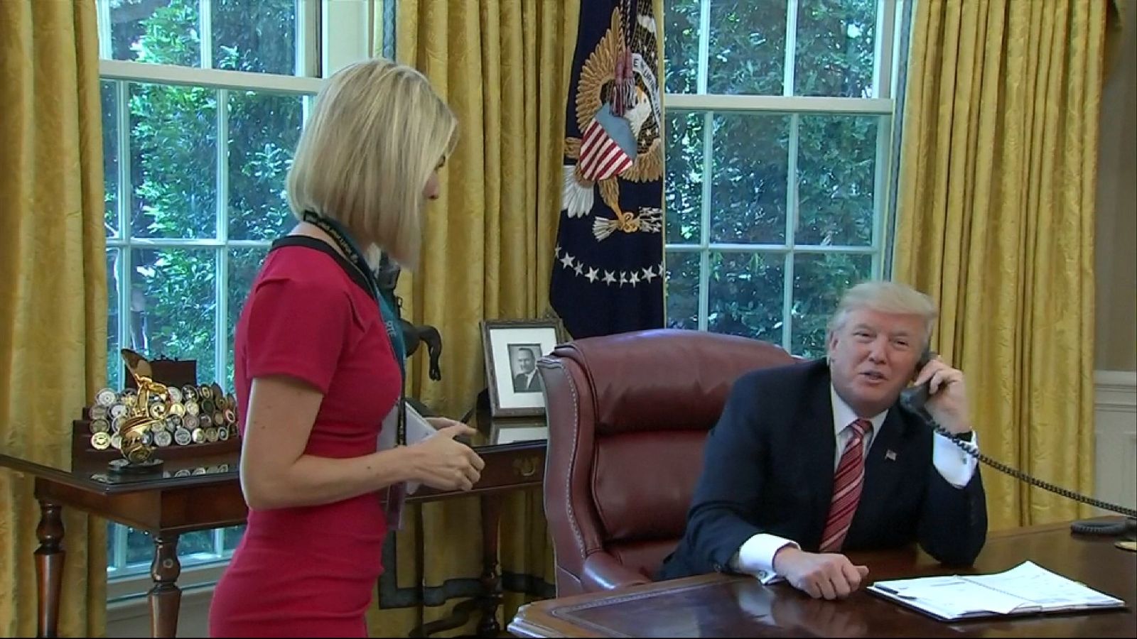 Donald Trump with an Irish reporter at the White House