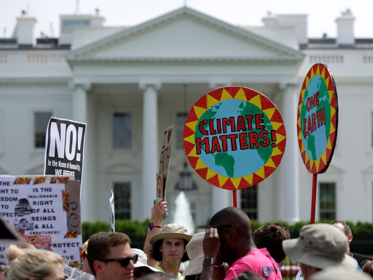 The People&#39;s Climate March protest at the White House in April 2017