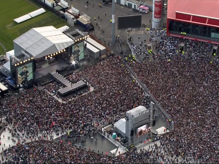 The crowd at Old Trafford for the One Love Manchester concert