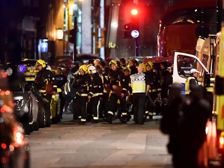 Emergency services attend to an incident near London Bridge in London