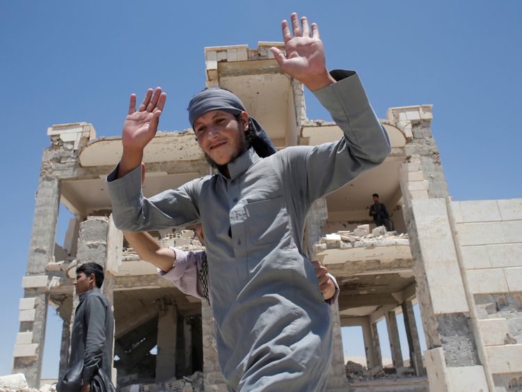 An IS prisoner pardoned by the Civic Council for Raqqa in Ain Issa, north of the city