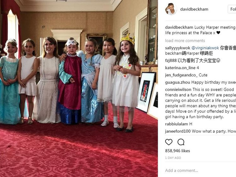 Beckham&#39;s second Instagram post from the party, showing Harper dressed as a princess