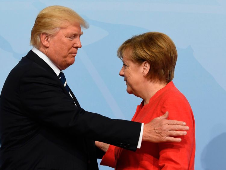 German Chancellor Angela Merkel welcomes US President Donald Trump