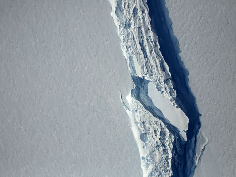 An aerial view of the rift in the Larsen C ice shelf in November