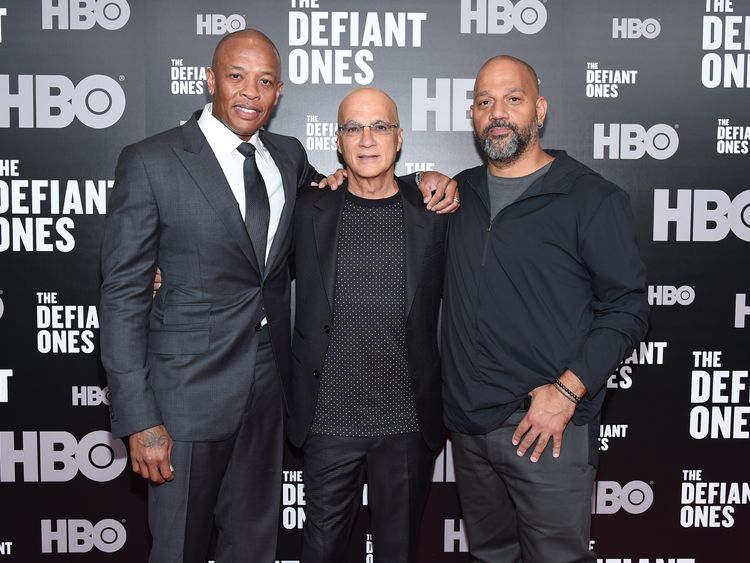 NEW YORK, NY - JUNE 27: Dr. Dre, Jimmy Iovine and Allen Hughes attend &#39;The Defiant Ones&#39; premiere at Time Warner Center on June 27, 2017 in New York City. (Photo by Michael Loccisano/Getty Images) 