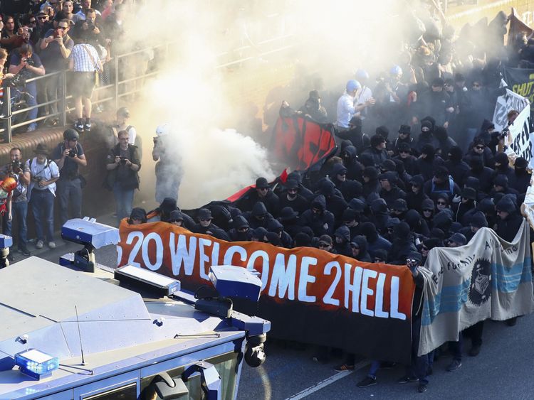 Many of the protesters were dressed all in black