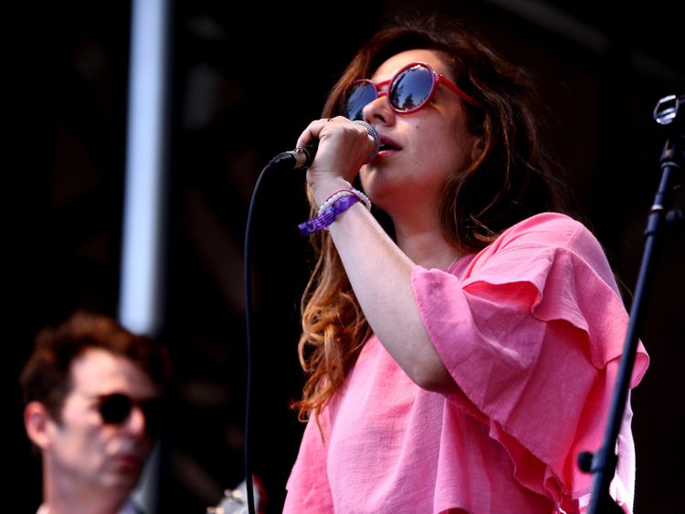 Leslie Feist performing with the Broken Social Scene collective in California