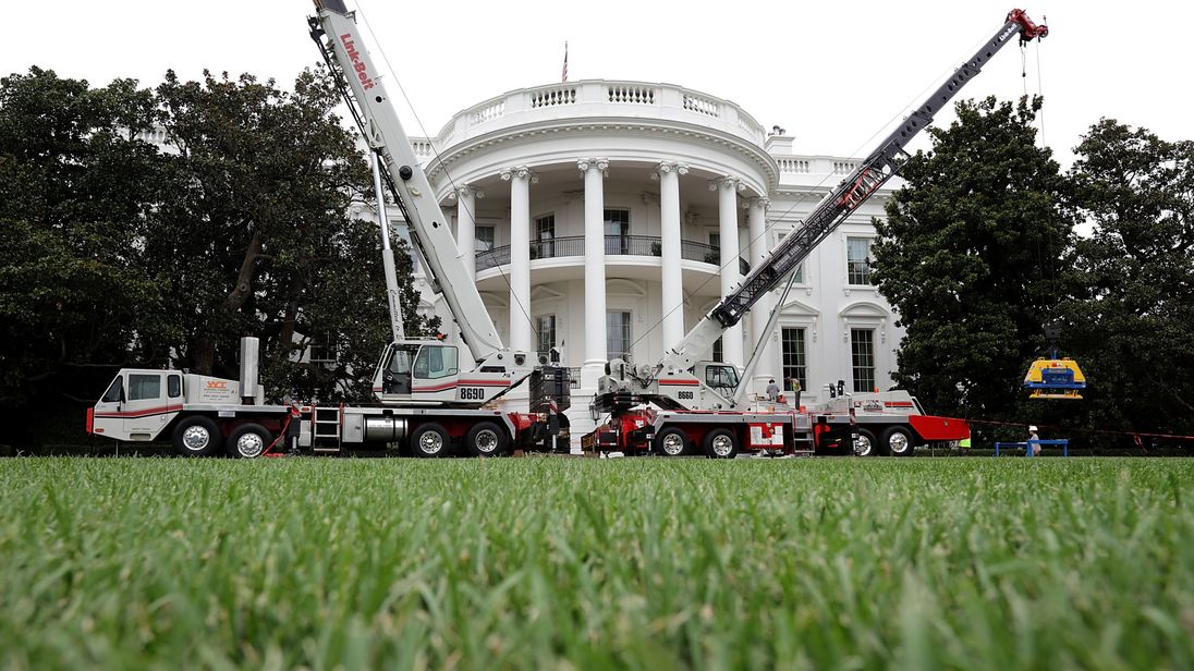 WASHINGTON DC- AUGUST 11 The Oval Office sits empty and the walls covered with plastic sheeting during renovation work at the White House