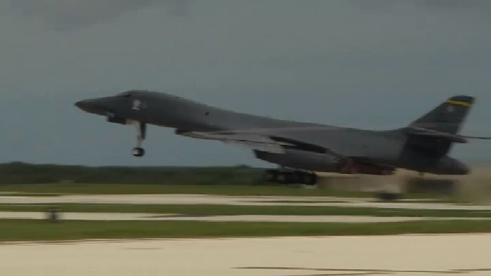A B1 Bomber flies from the USAF base on Guam