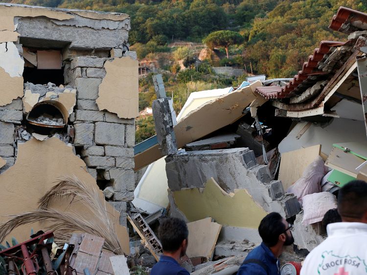 Collapsed houses are seen after an earthquake hits the island of Ischia, off the coast of Naples, Italy August 22, 2017