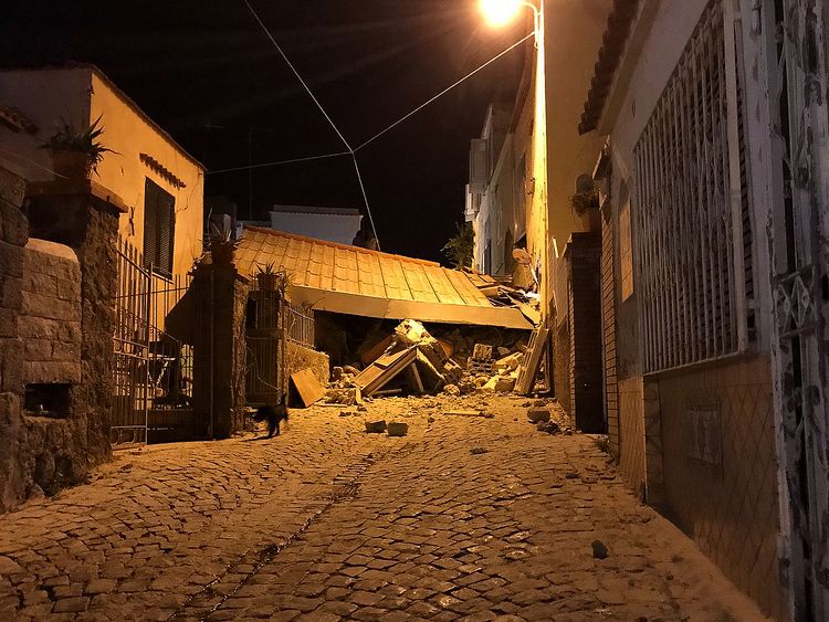 An earthquake hit the popular Italian tourist island of Ischia, off the coast of Naples, causing several buildings to collapse on August 21, 2017. A 3.6 magnitude earthquake struck Ischia on Monday, prompting destruction that left at least one dead and seven missing at peak tourist season. / AFP PHOTO / Gaetano Di Meglio (Photo credit should read GAETANO DI MEGLIO/AFP/Getty Images)