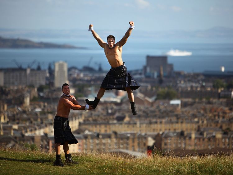 EDINBURGH, SCOTLAND - AUGUST 06: Chippendales promote their Edinburgh Fringe show on top of Calton hill on August 6, 2009 in Edinburgh, Scotland. The act returns to the UK for the first time in over 5 years with their show Ultimate Girls Night Out at the Gilded Balloon. (Photo by Jeff J Mitchell/Getty Images)
