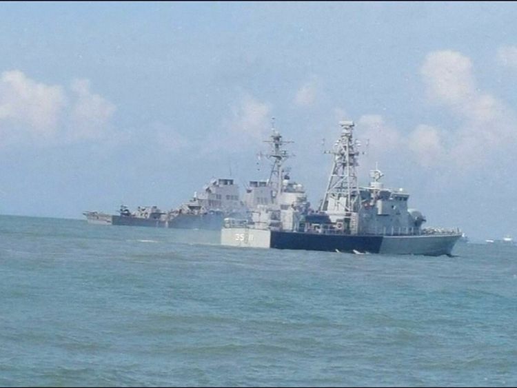 The guided-missile destroyer collided with the merchant vessel Alnic MC before dawn