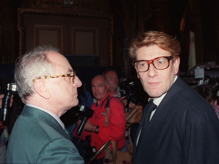 Berge alongside his protege Yves Saint Laurent in 1992