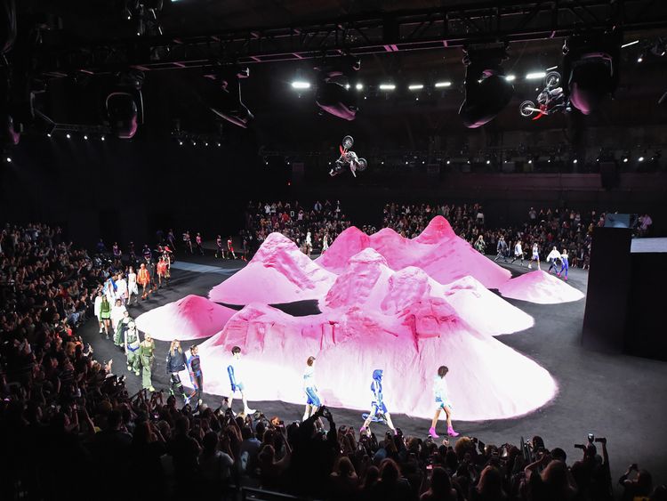 Pink mountains as the backdrop for RiRi&#39;s fashion show - great for motorbike rides