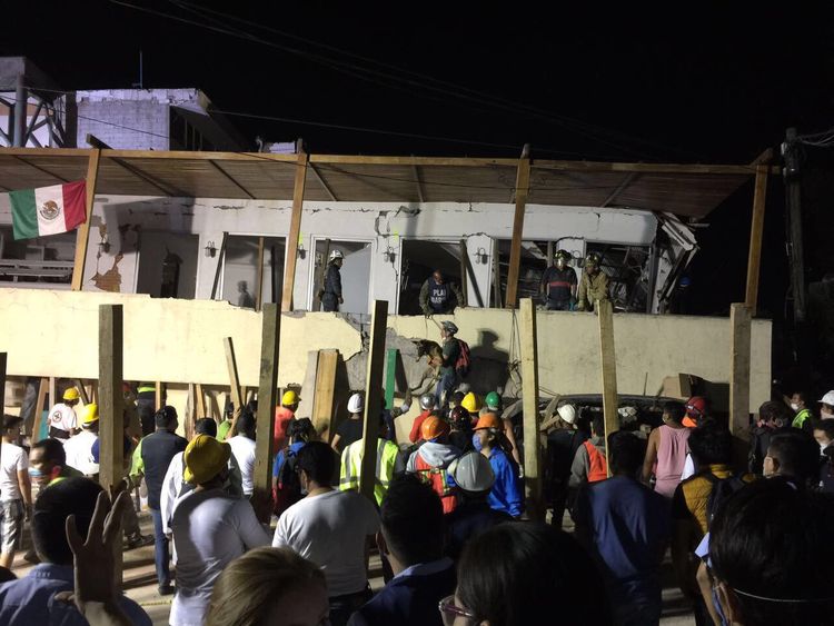 Rescue teams work at the Rébsamen school in Mexico City