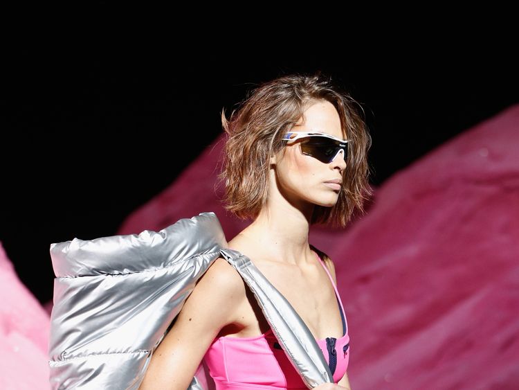 A model walks the runway wearing Look 11 at the FENTY PUMA by Rihanna Spring/Summer 2018 Collection