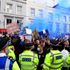 Blue smoke erupts outside Chelsea's west London stadium