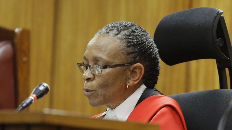 PRETORIA, SOUTH AFRICA - SEPTEMBER 11:  (BY COURT ORDER, THIS IMAGE IS FREE TO USE)  Judge Thokozile Masipa reads part of her verdict during the murder tri