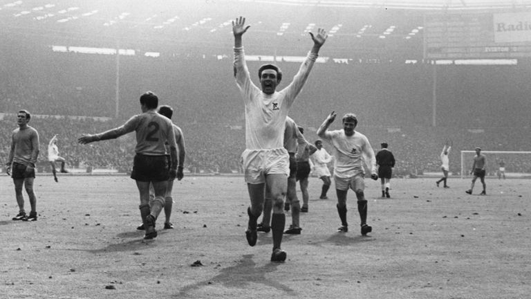 Jeff Astle celebrates after scoring the winner for West Brom in the 1968 FA Cup final