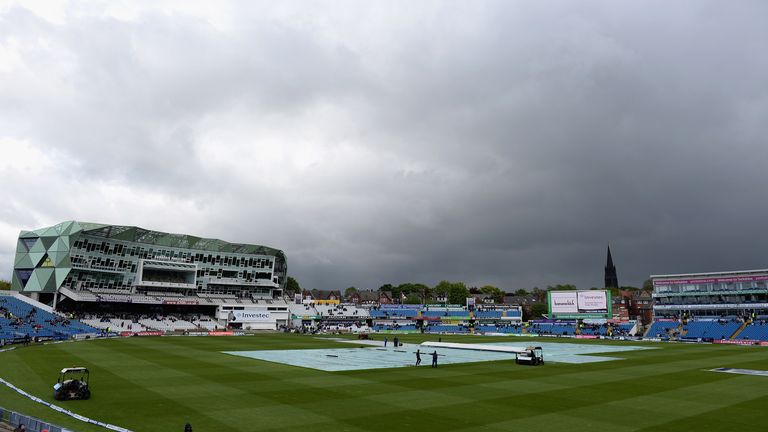 LEEDS, ENGLAND - MAY 24:  The covers remain on as rain delays the start of day one of 2nd Investec Test match between England and New Zealand at Headingley