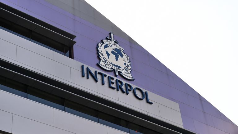 A logo at the newly completed Interpol Global Complex for Innovation building.
