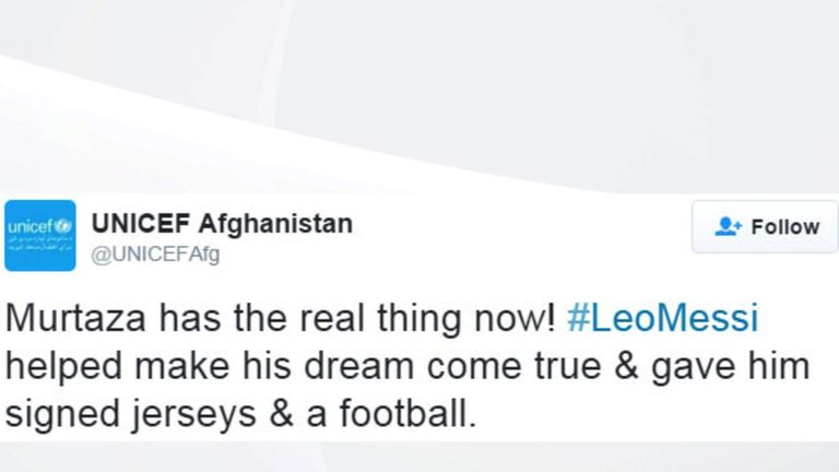 Afghan Messi fan UNICEF tweet
