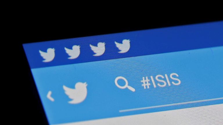 The Islamic State hashtag (#ISIS) typed into the Twitter application on a smartphone
