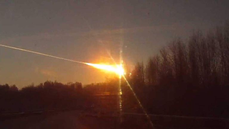 This video grab from YouTube footage shows a meteor streaking across the sky in the Chelyabinsk region of central Russia.
