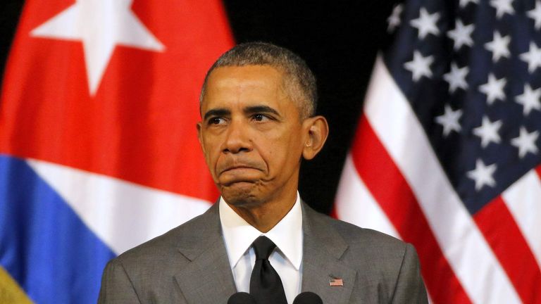 U.S. President Barack Obama delivers a speech at the Gran Teatro in Havana Cuba