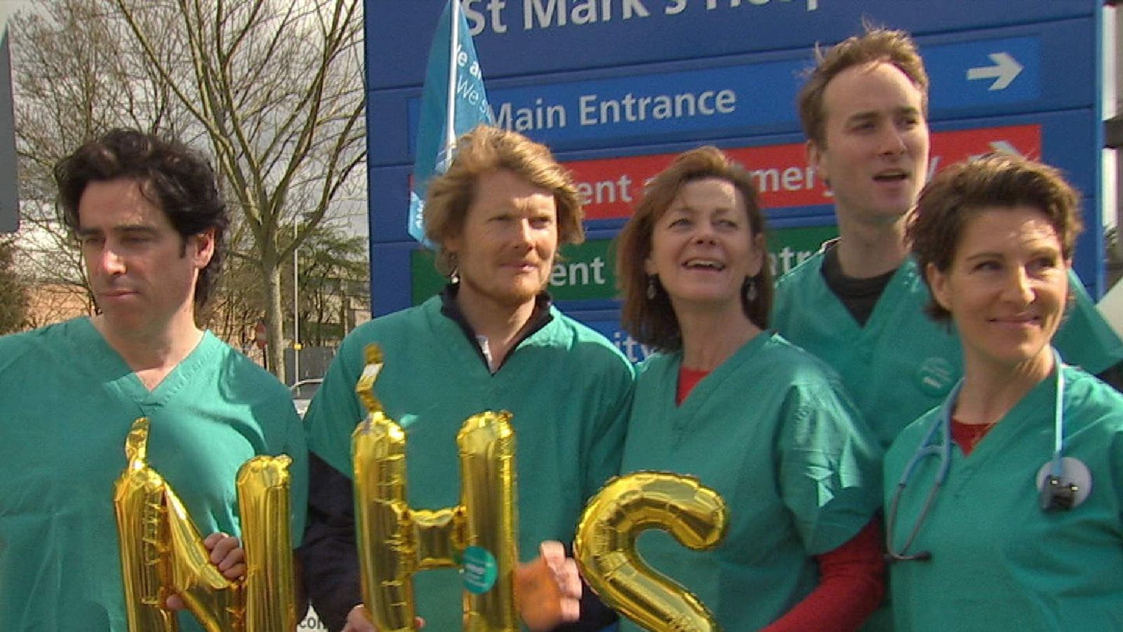 Cast Of Green Wing Appear At The Picket Line At Northwick Park Hospital