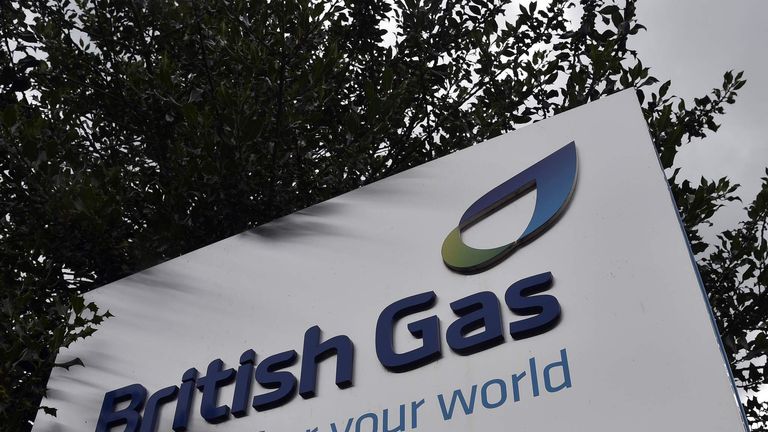 A British Gas sign is seen outside its offices in Staines in southern England