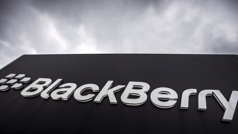 File photo of Blackberry sign seen in front of their offices on the day of their annual general meeting for shareholders in Waterloo