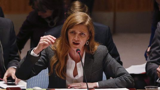 U.S. Ambassador to the U.N. Samantha Power speaks during a Security Council meeting on the crisis in Ukraine, at the U.N. headquarters in New York