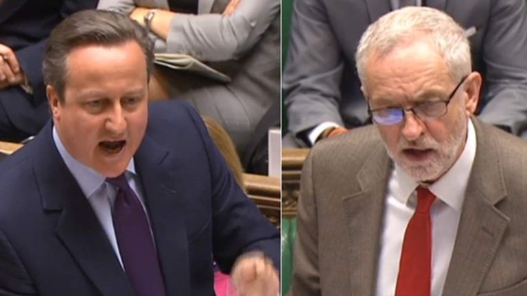 David Cameron and Jeremy Corbyn (R)