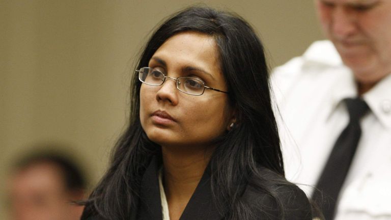 Annie Dookhan, a former chemist at the Hinton State Laboratory Institute, listens to the judge during her arraignment at Brockton Superior Court in Brockton, Massachusetts
