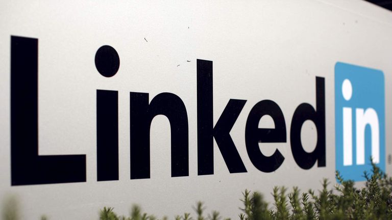 The logo for LinkedIn Corporation, a social networking networking website for people in professional occupations, is shown in Mountain View