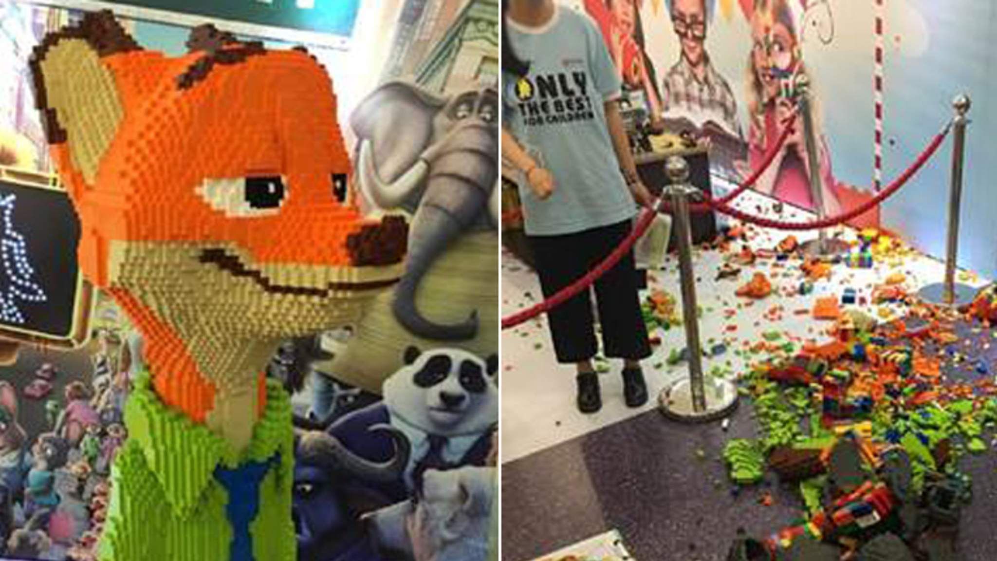 Vise dig Fritagelse tøffel Child Destroys $15,000 Lego Statue In Seconds | Ents & Arts News | Sky News