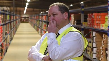 Sports Direct founder Mike Ashley in the picking warehouse at the firm's headquarters in Shirebrook, Derbyshire