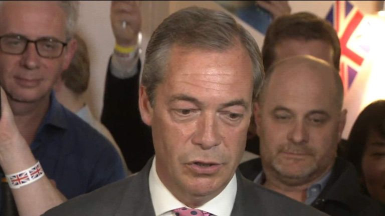 UKIP Leader Talks To Cameras At Beginning Of EU Results Evening