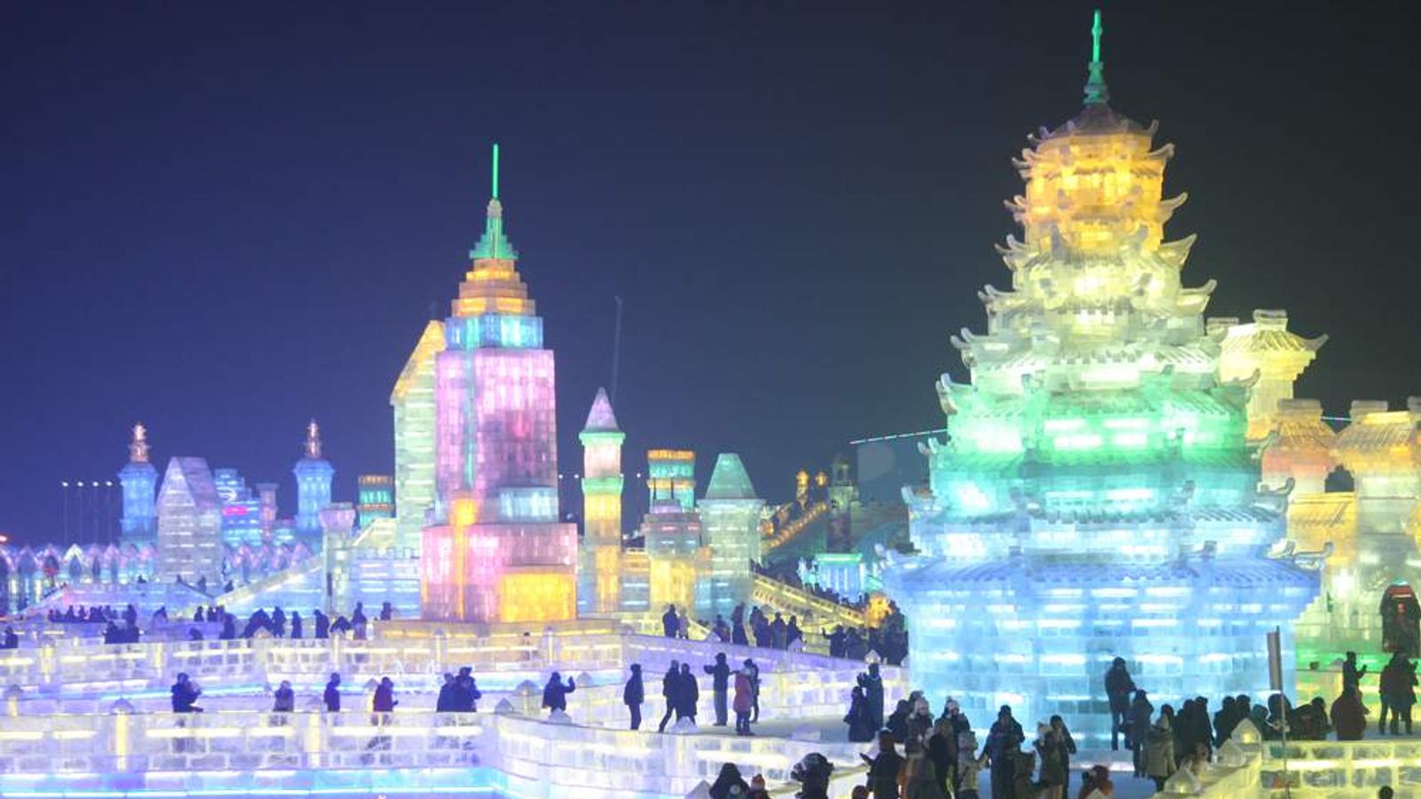 China Ice Sculptures Light Up Sky | World News | Sky News