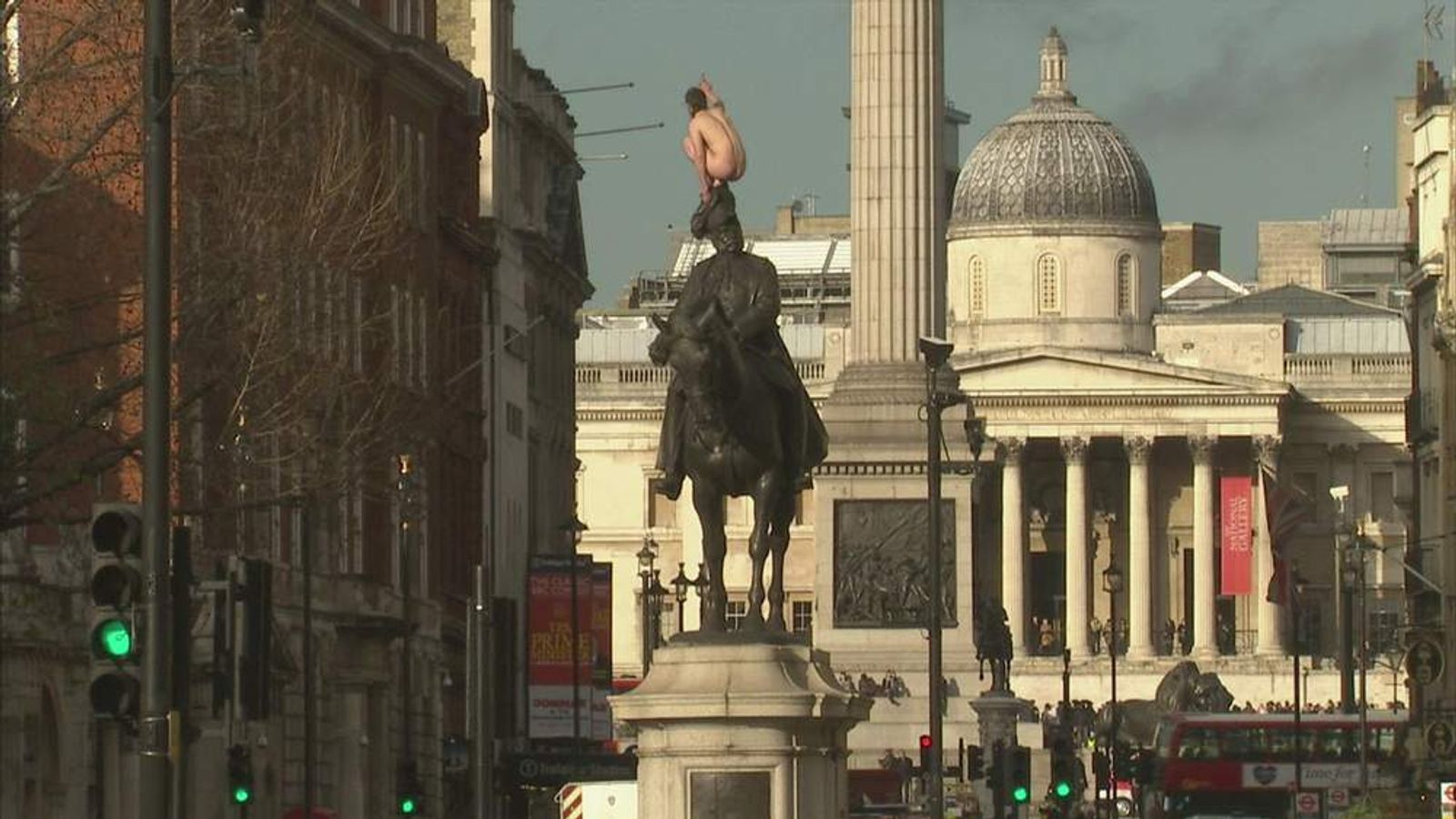 Naked Man Climbs On To Whitehall Statue | UK News | Sky News