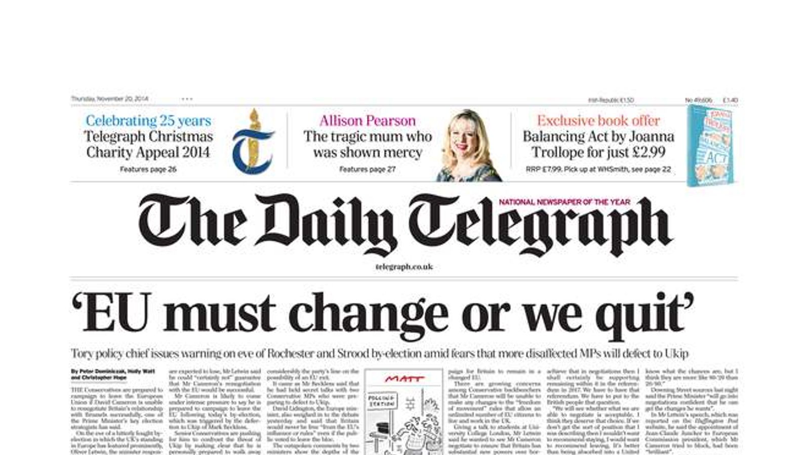 Thursday's National Newspaper Front Pages UK News Sky News