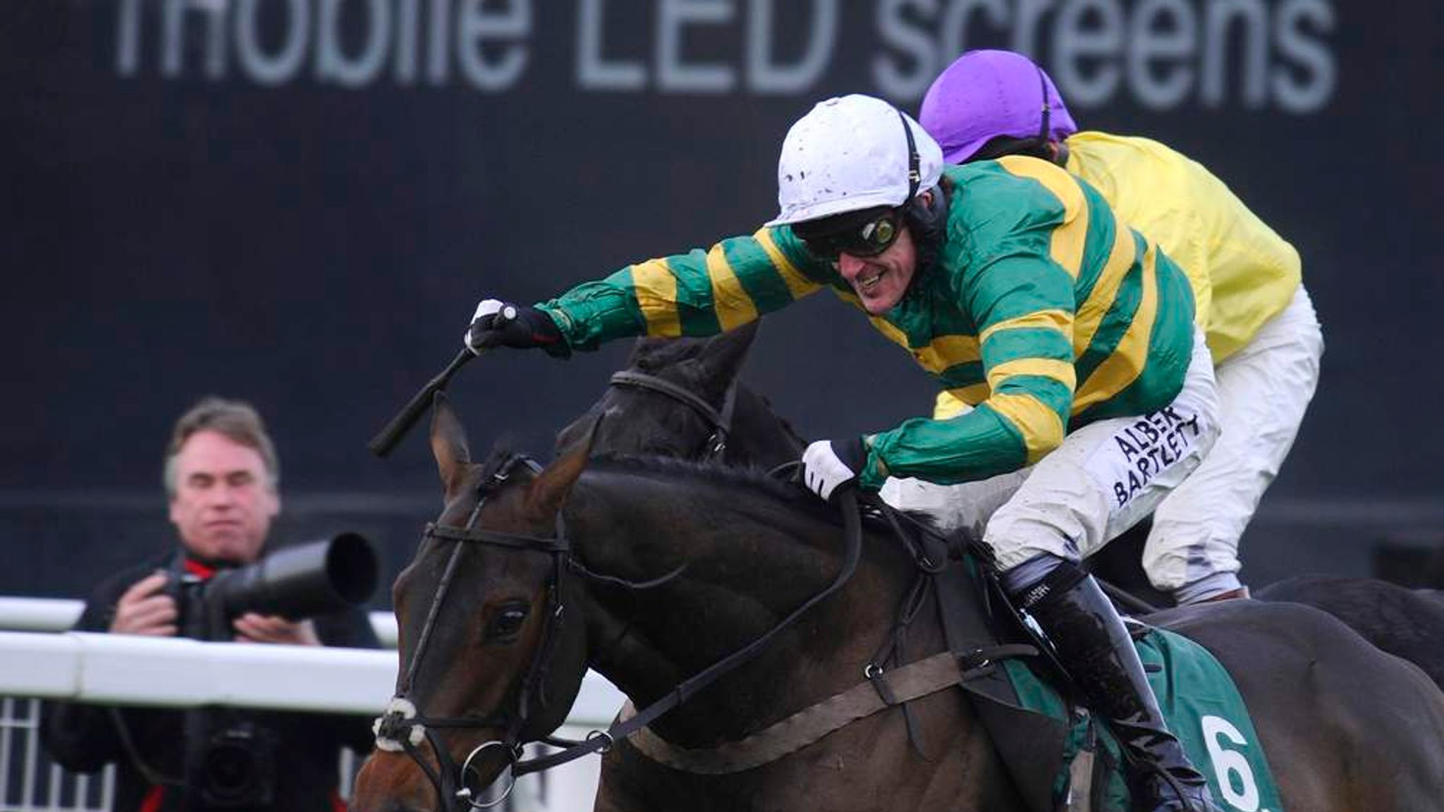 Tony McCoy celebrates his victory at Towcester. 