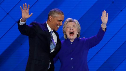 President Barack Obama and Democratic presidential nominee Hillary Clinton appear on stage together at the Democratic National Convention in Philadelphia