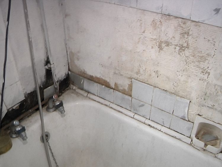 The bathroom of a house raided by council, officers, immigration and police