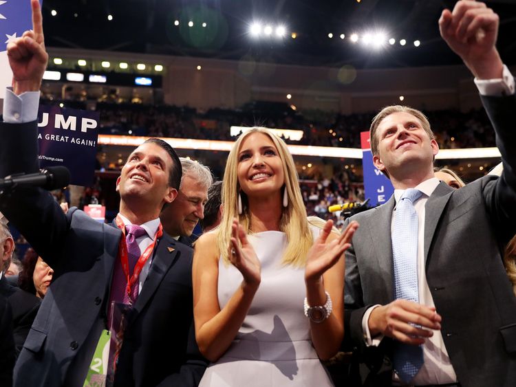 Donald Trump Jr, Ivanka Trump and Eric Trump in the roll call in support of Republican presidential candidate Donald Trump